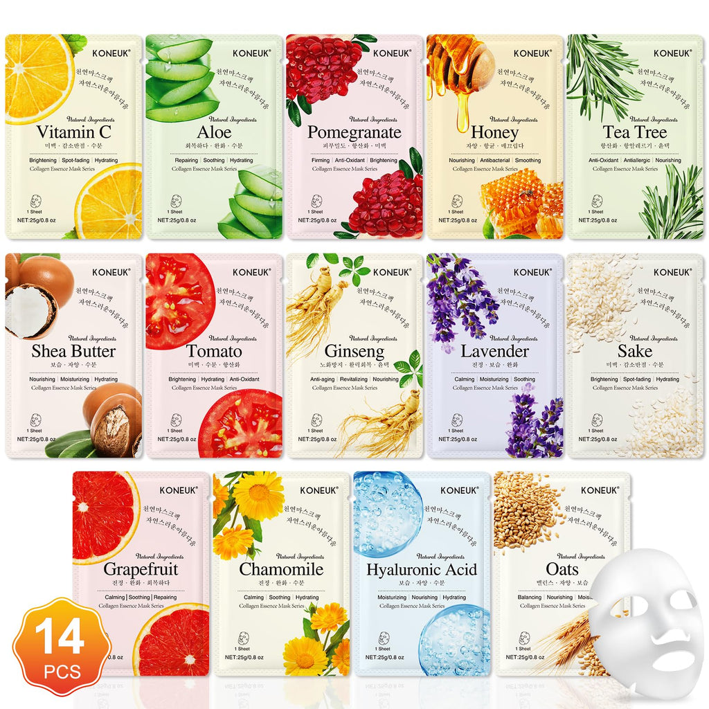 Drovanop 14 Pack Sheet Face Masks Skincare