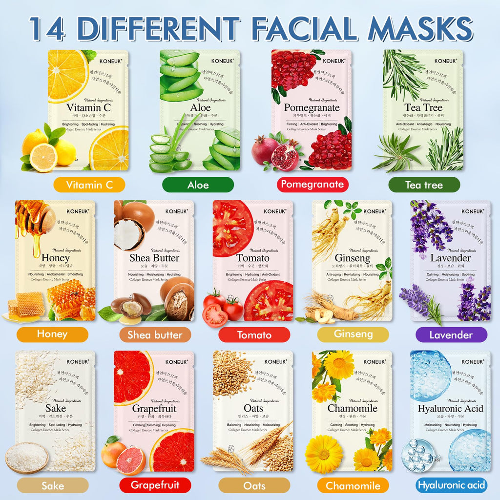 Drovanop 14 Pack Sheet Face Masks Skincare